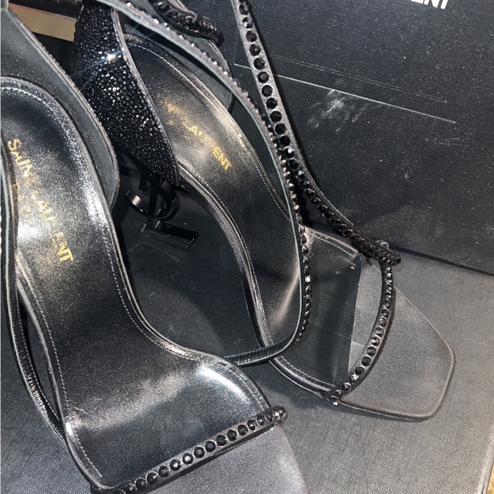 Yves Saint Laurent Black Crystal Embellished Strappy Heels - Picture 3 of 3